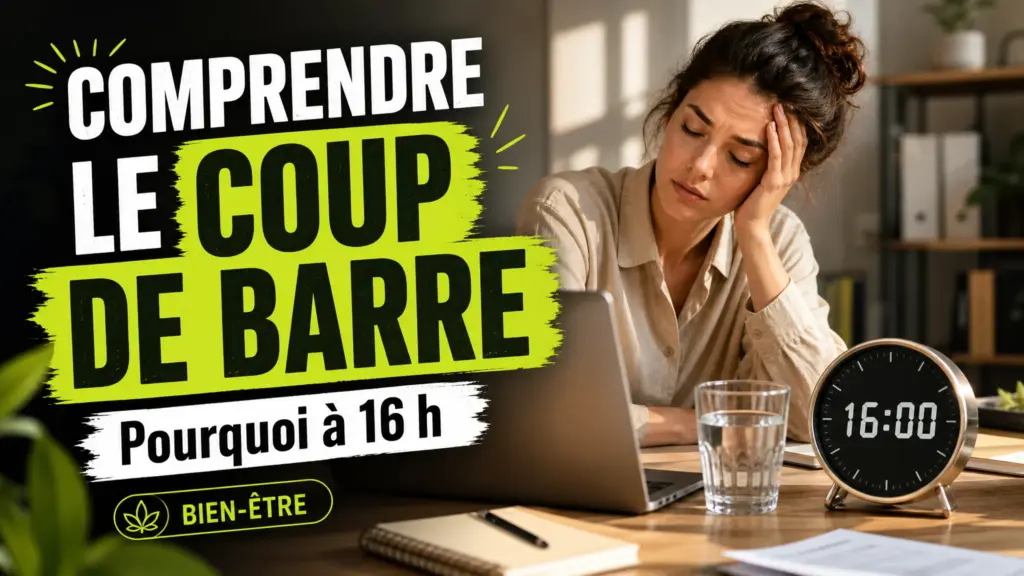 Une personne fatiguée devant son ordinateur regarde l’heure de 16 h, avec un verre d’eau posé sur le bureau.