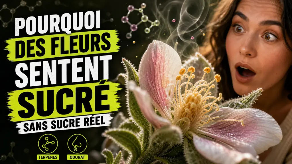 Gros plan sur une fleur aux pétales délicats dont s’échappent de fines volutes évoquant un parfum sucré.