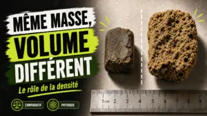 Deux morceaux de résine de chanvre, l’un compact et l’autre plus volumineux, sont présentés côte à côte avec une règle graduée.