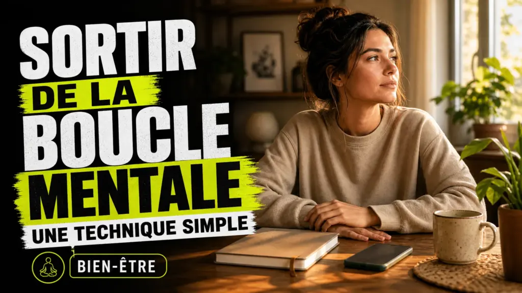 Une personne assise près d’une fenêtre pose ses mains sur une table à côté d’un carnet fermé et d’un téléphone retourné.