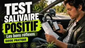 Un conducteur assis dans une voiture garée consulte son téléphone et des documents après un contrôle routier en France.