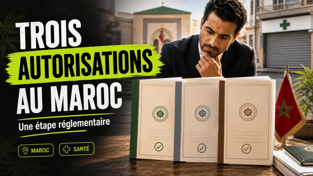 Trois dossiers d’autorisation posés sur un bureau évoquent une avancée réglementaire marocaine pour des médicaments à base de cannabis.
