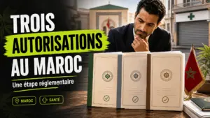 Trois dossiers d’autorisation posés sur un bureau évoquent une avancée réglementaire marocaine pour des médicaments à base de cannabis.