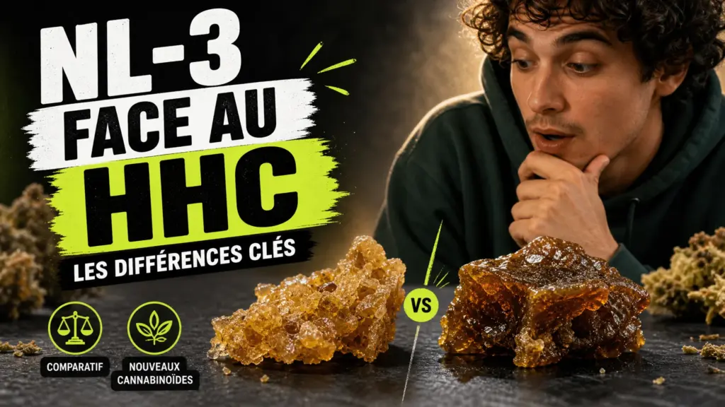 Deux formes de résine botanique ambrée sont présentées face à face sur une surface sombre dans une composition éditoriale comparative.