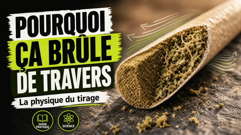 Un pré-roulé en papier de chanvre est présenté en gros plan avec une coupe révélant des zones de densité différente.