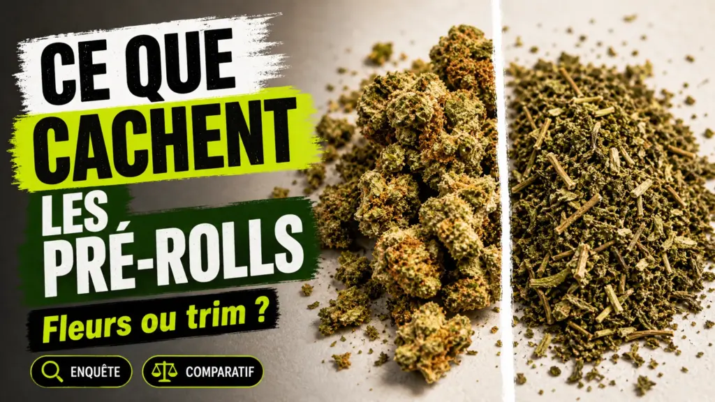 Two samples of dried hemp plant material are displayed side by side on a white piece of paper, with different visible textures and fragments.